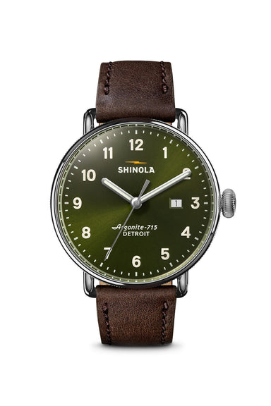 shinola canfield c56 43mm dark olive deep brown front