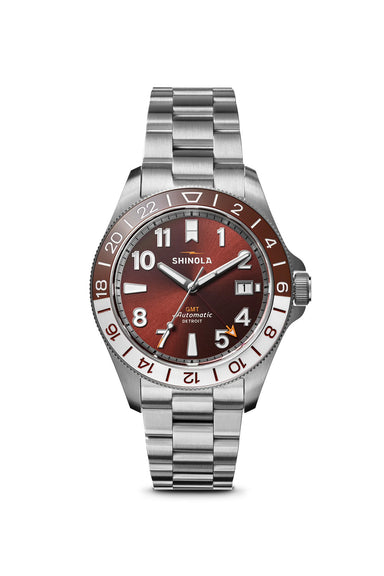 shinola monster gmt 40mm whiskey brown front
