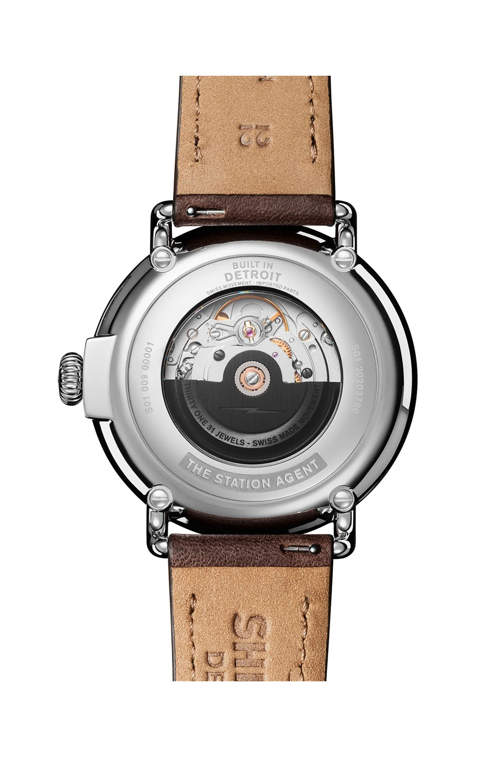 shinola runwell auto 45mm station agent back plate