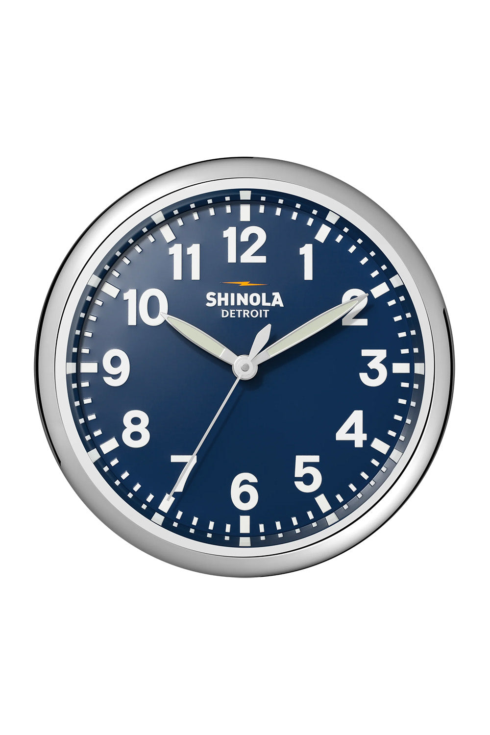 shinola runwell wall clock chrome navy front