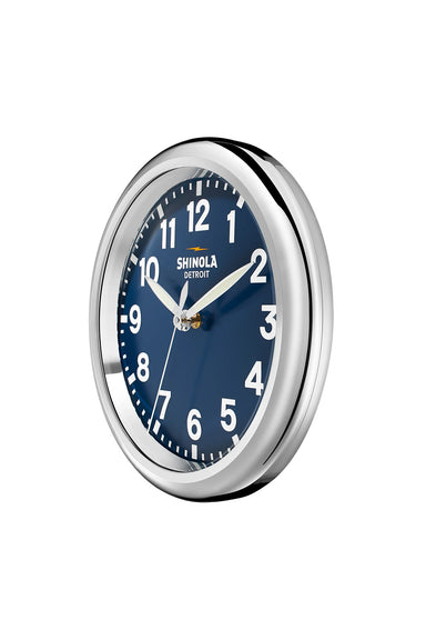 shinola runwell wall clock chrome navy side