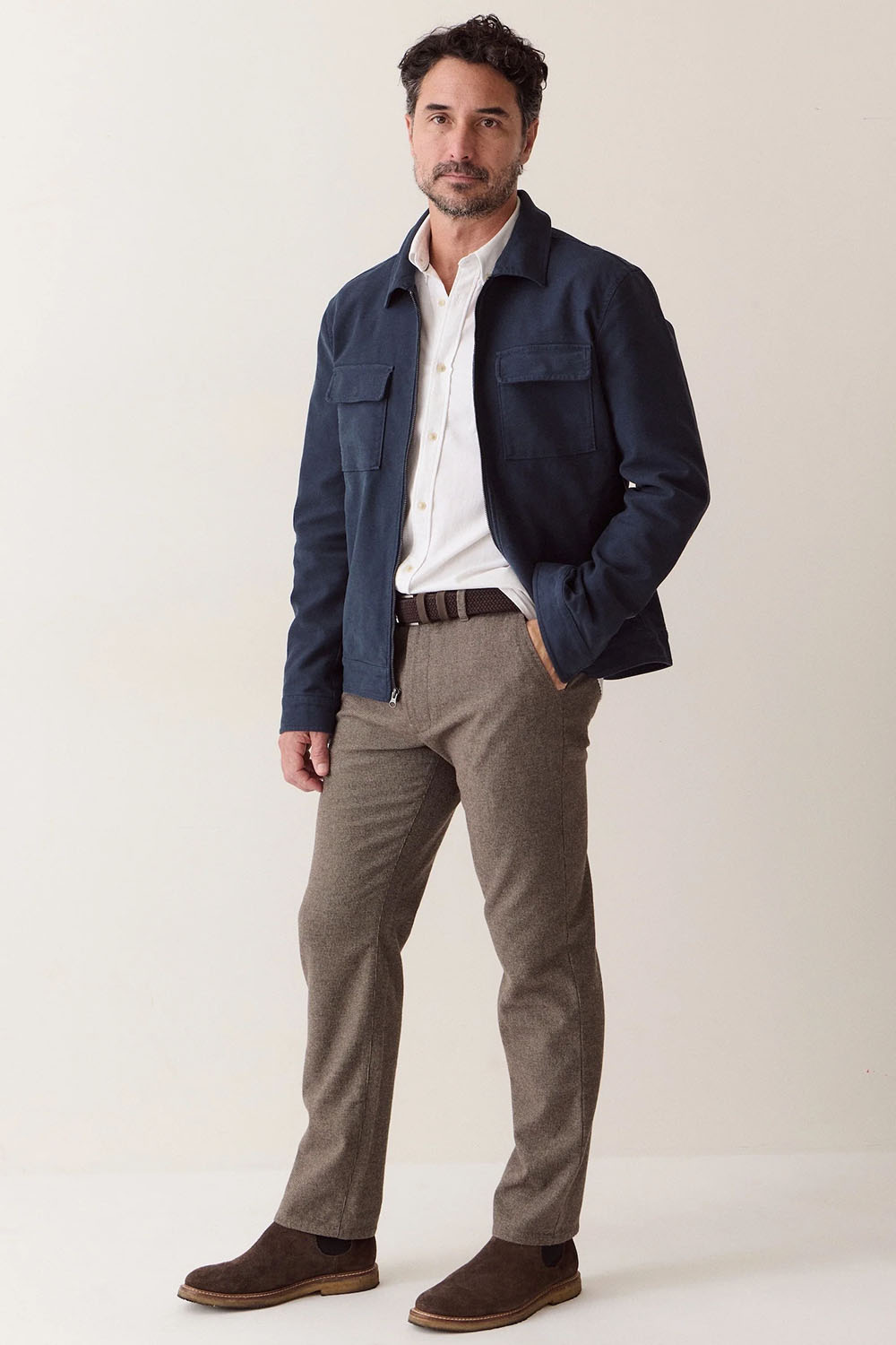 Marine Layer Saturday Houndstooth Chino in Dark Taupe — Lifestyle view