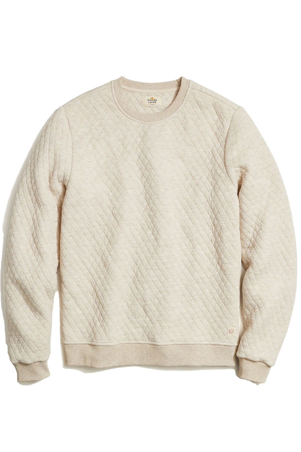 Marine Layer CORBET QUILTED CREWNECK Dark Oat Heather Flatlay