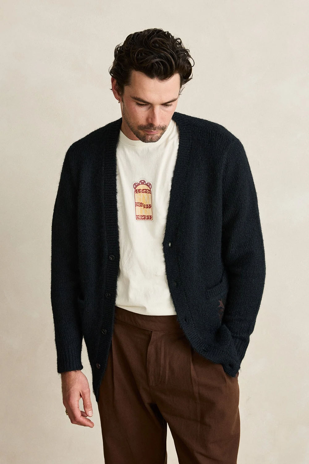 Rhythm - Heritage Bloom Cardigan - Midnight - Model Front