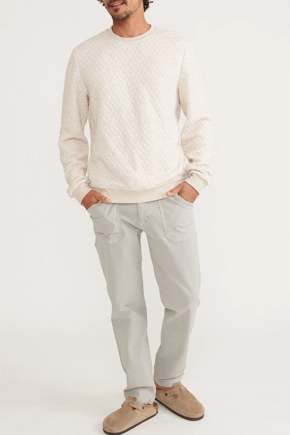 Marine Layer CORBET QUILTED CREWNECK Dark Oat Heather