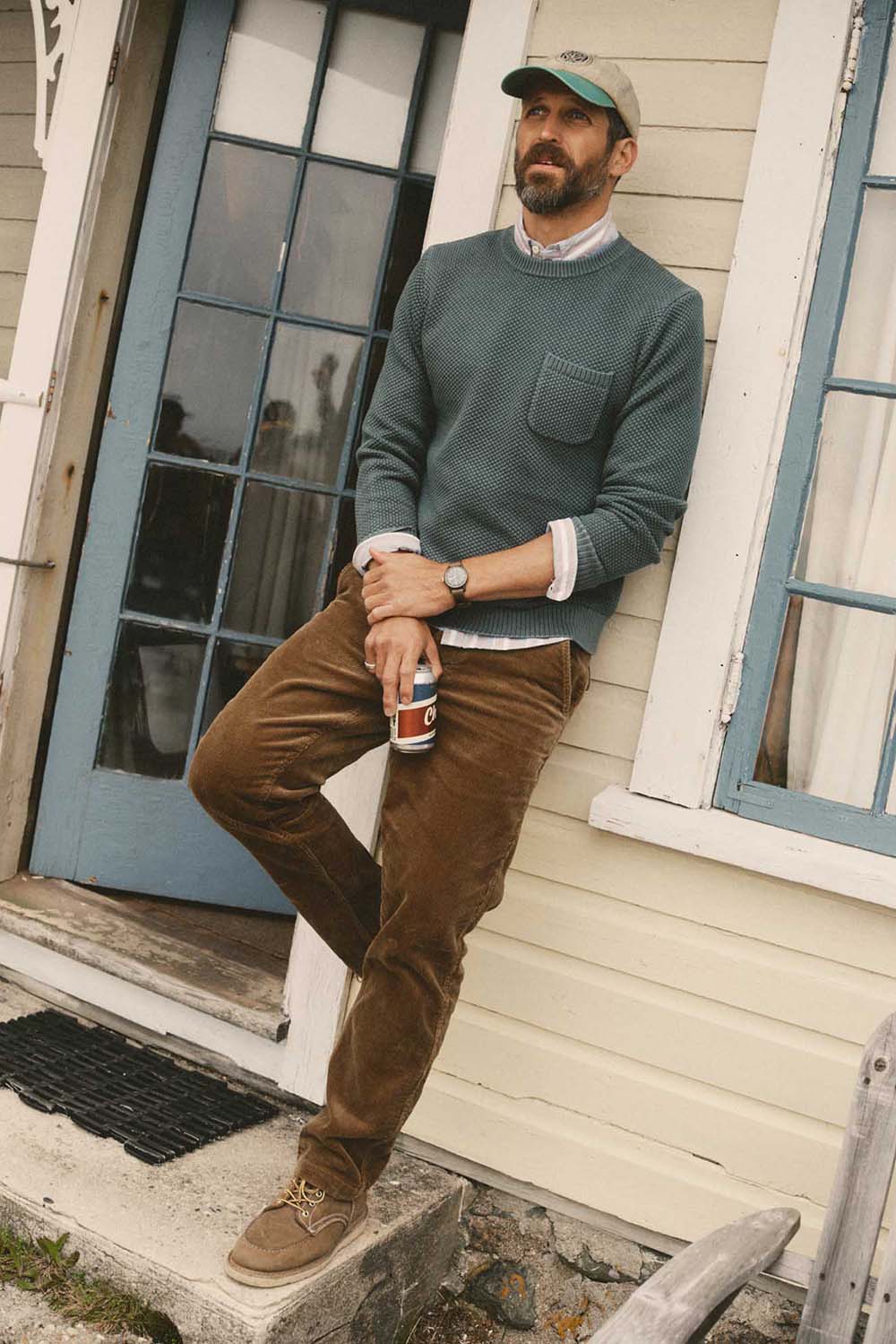 Taylor Stitch Crawford Crew Sweater in Faded Spruce — Full Body view