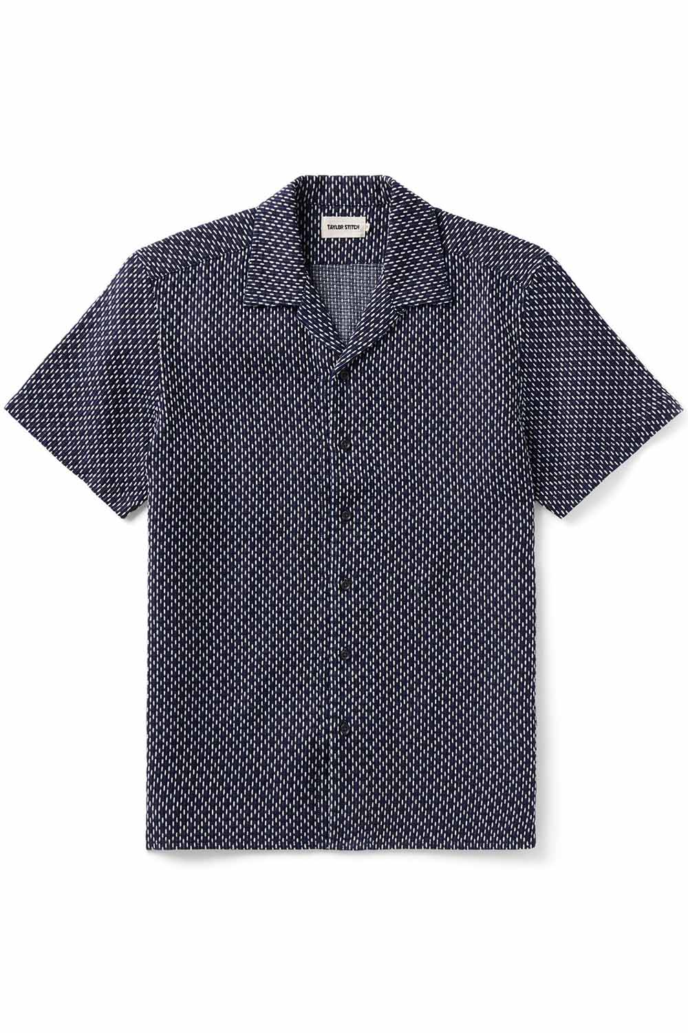 taylor stitch davis shirt in indigo raindrop sashiko flatlay view