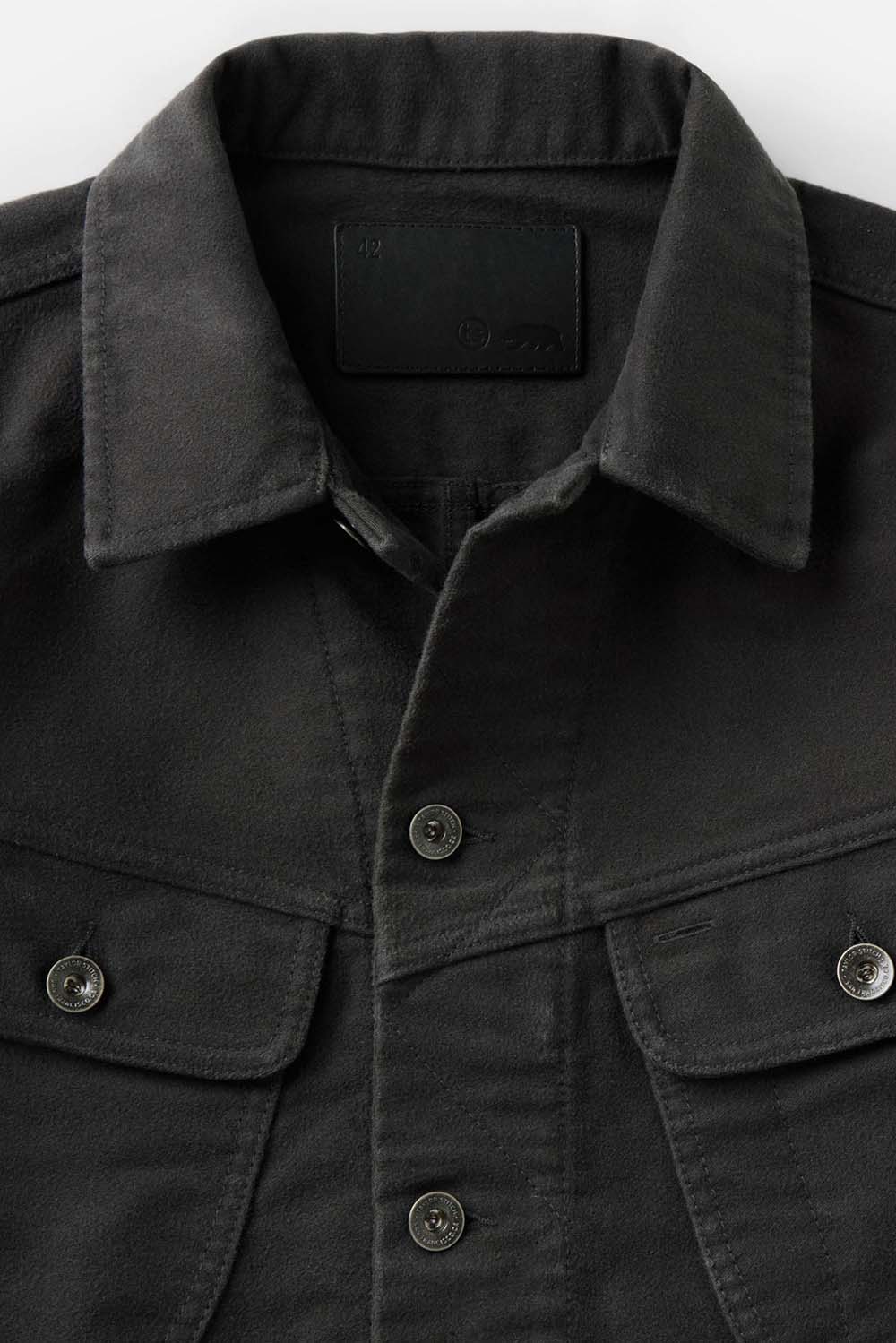 Taylor Stitch - Long Haul Jacket - Faded Black Washed Moleskin - Detail Collar
