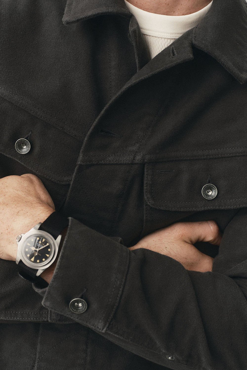 Taylor Stitch - Long Haul Jacket - Faded Black Washed Moleskin - Detail Cuff