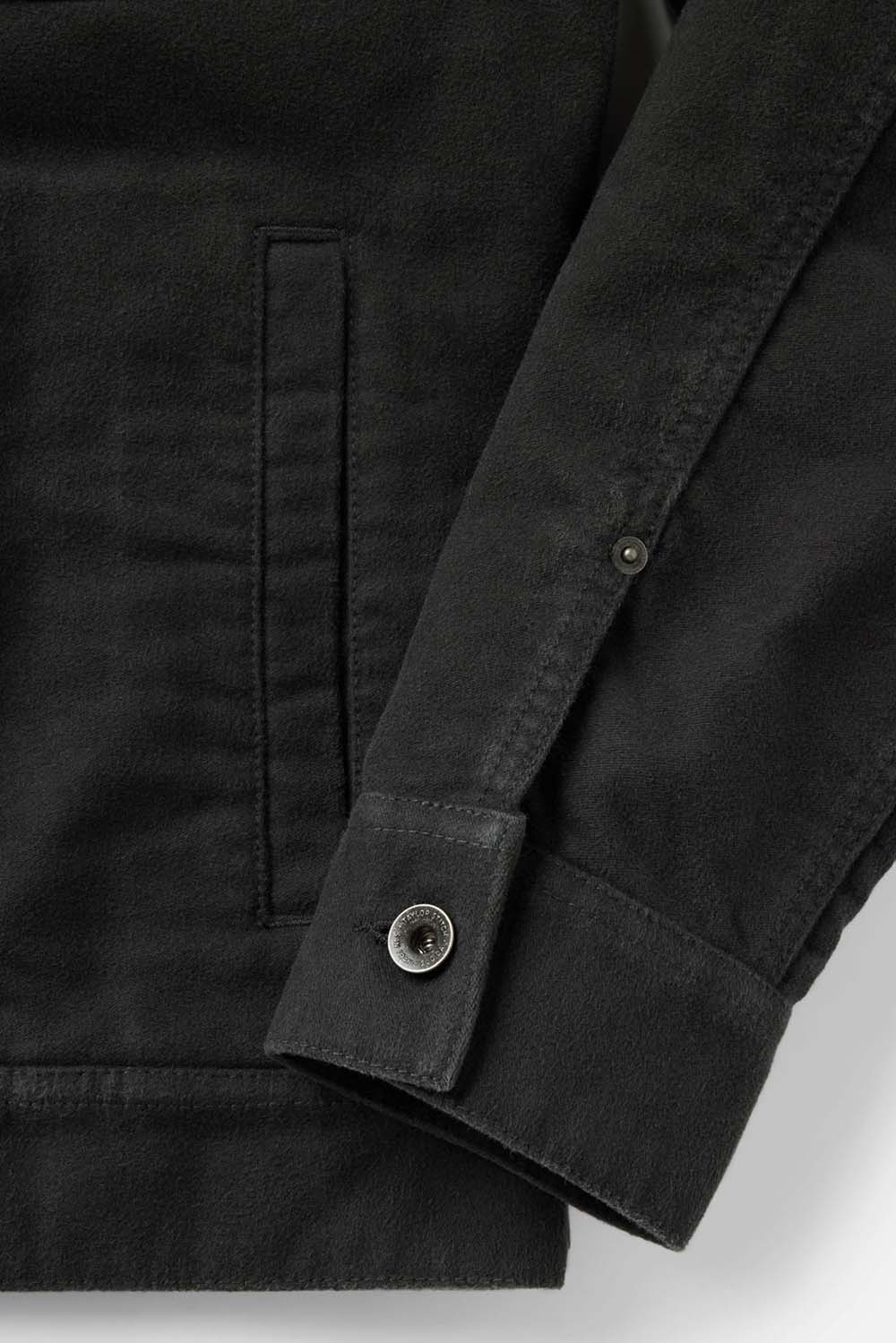 Taylor Stitch - Long Haul Jacket - Faded Black Washed Moleskin - Detail Sleeve