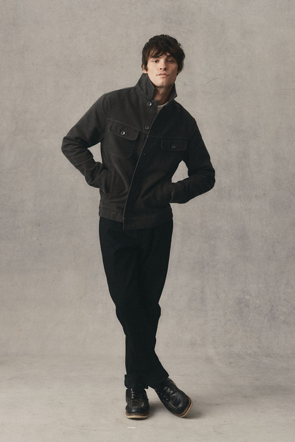 Taylor Stitch - Long Haul Jacket - Faded Black Washed Moleskin - Model Full Body