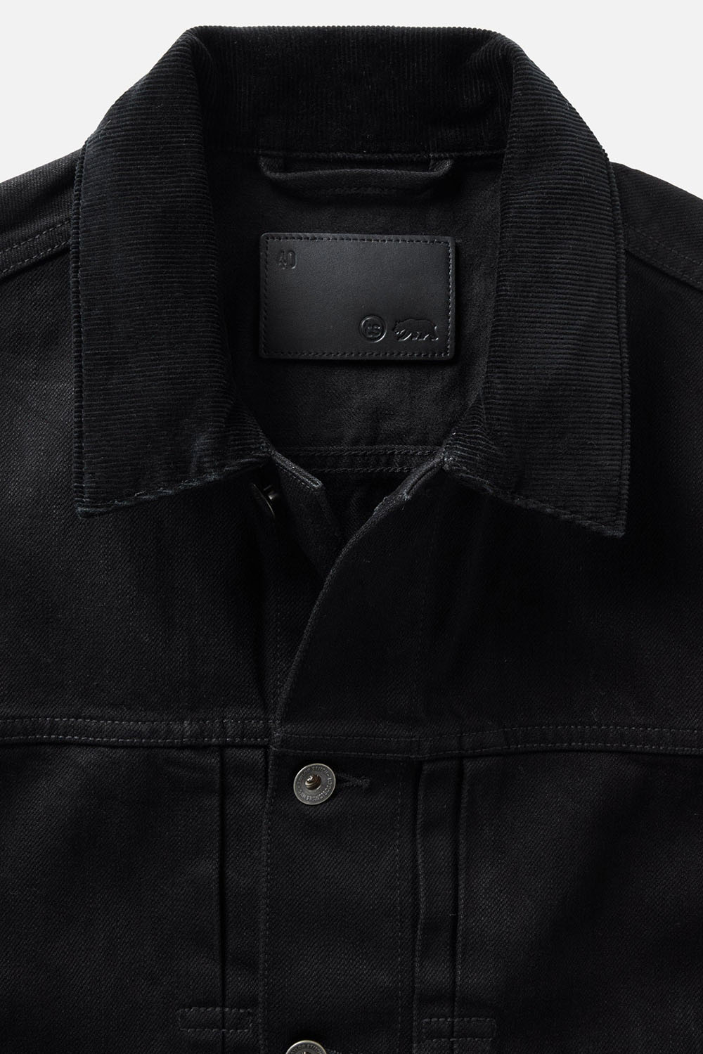 Taylor Stitch Ryder Jacket in Rinsed Black Organic Selvedge — Label detail view