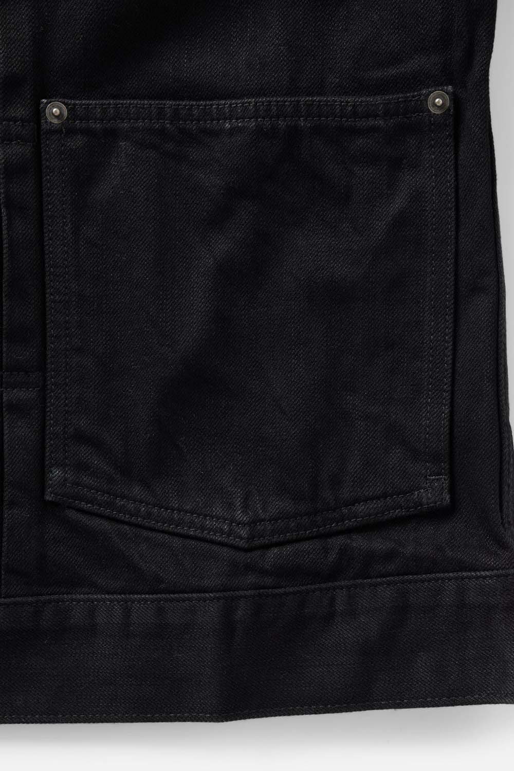 Taylor Stitch Ryder Jacket in Rinsed Black Organic Selvedge — Pocket detail view