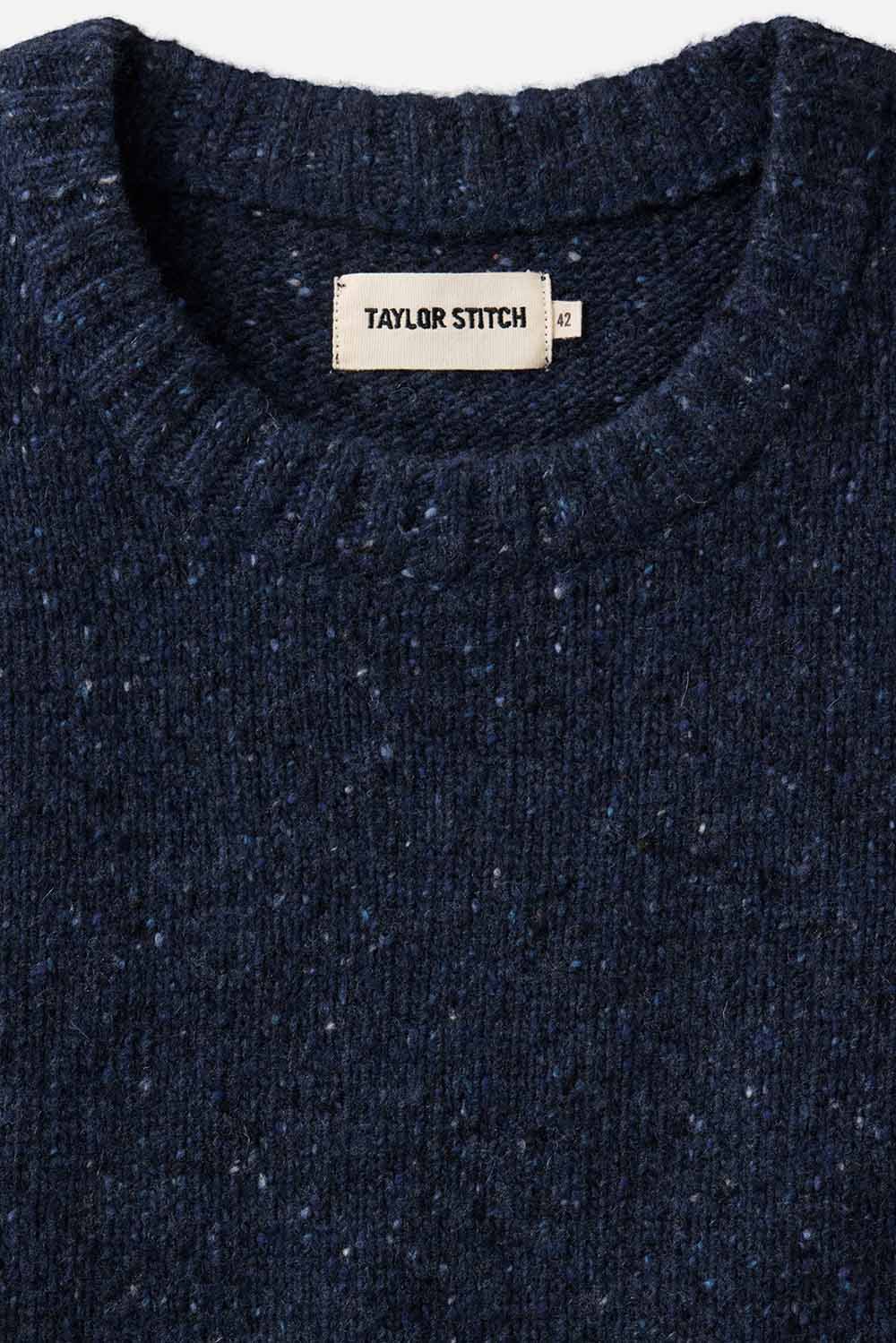 Taylor Stitch - Seafarer Crew Sweater - Atlantic Blue Donegal - Detail Collar