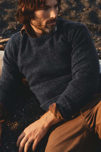 Taylor Stitch - Seafarer Crew Sweater - Atlantic Blue Donegal - Model Front