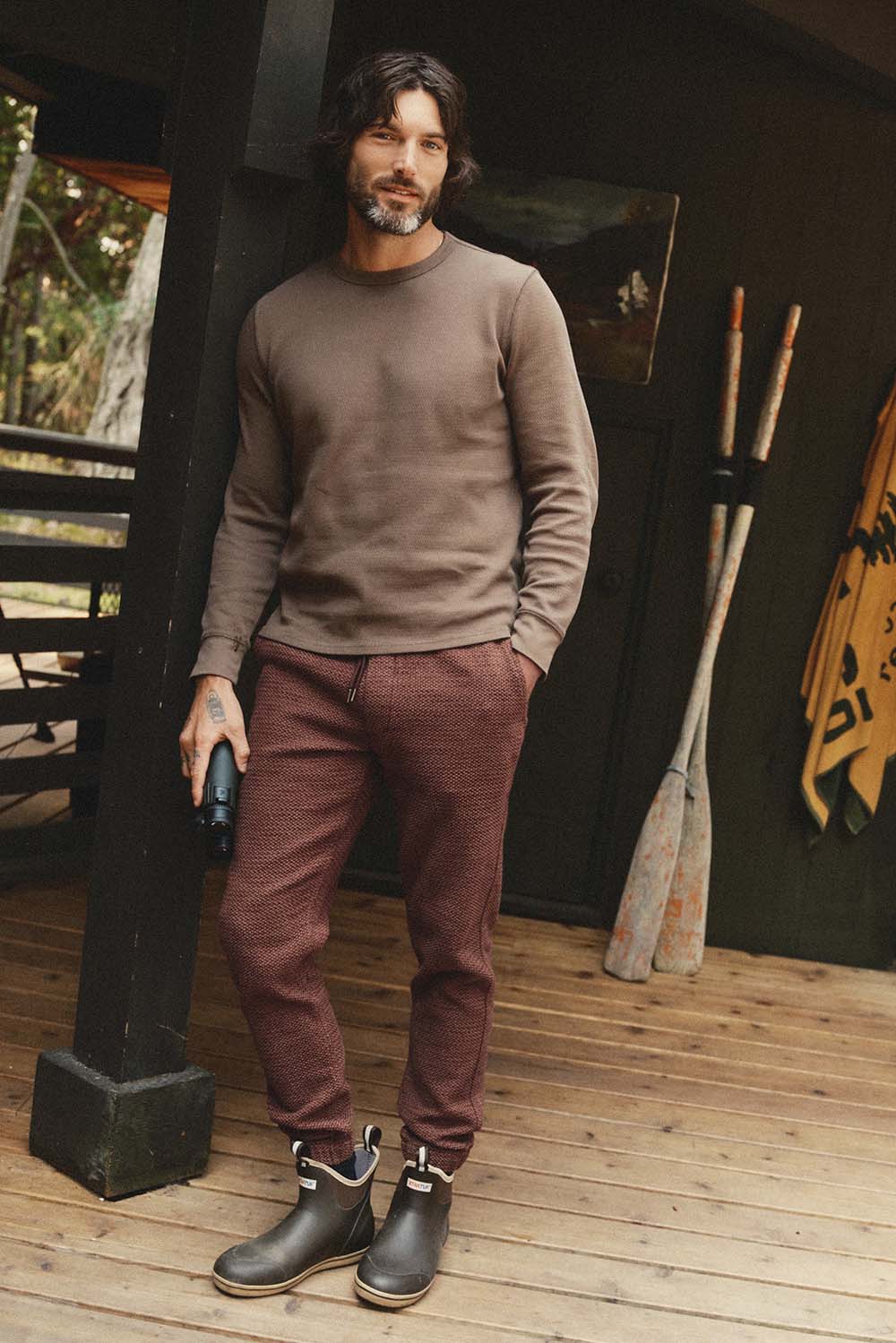 Taylor Stitch - The Apres Pant - Black Cherry Sashiko - Model Front