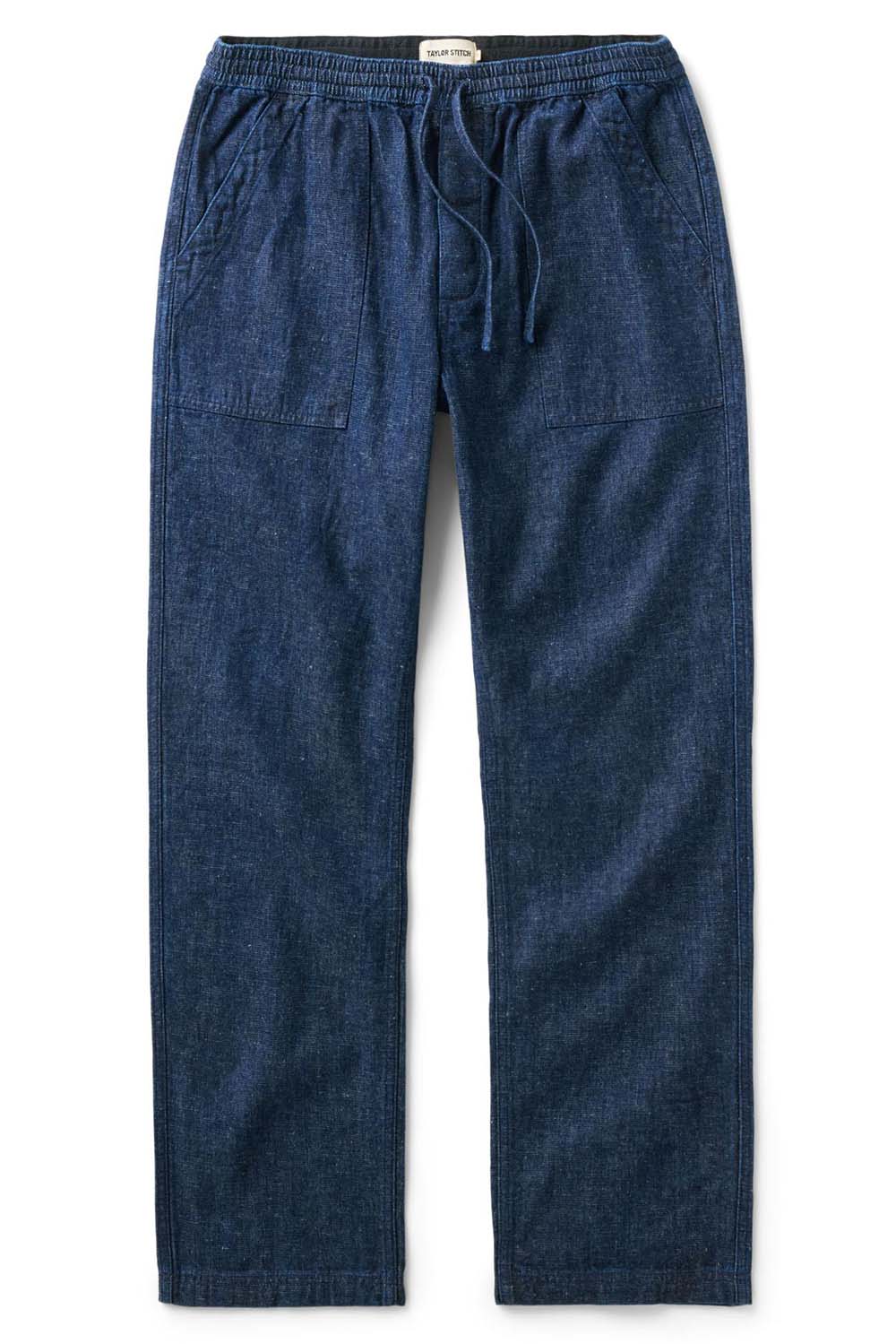 taylor stitch the breakwater pant rinsed indigo hemp flatlay