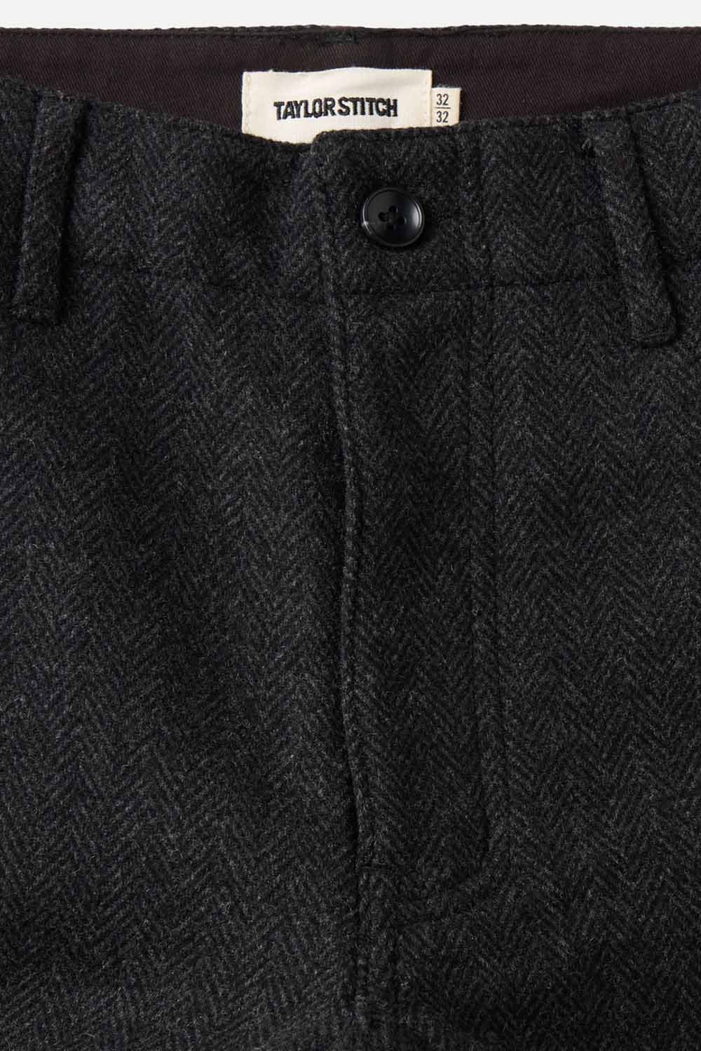 Taylor Stitch - The Carnegie Pant - Coal Herringbone Wool - Detail View