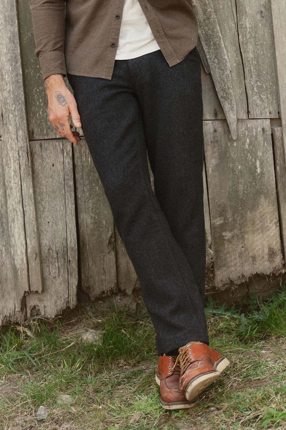 Taylor Stitch - The Carnegie Pant - Coal Herringbone Wool - Front View
