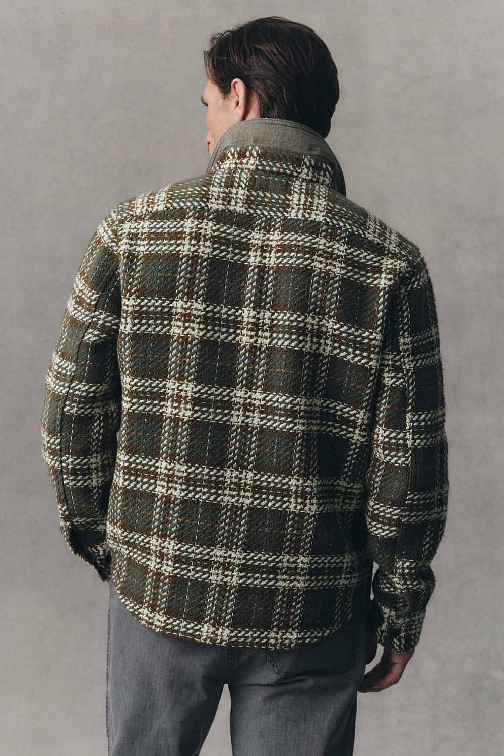 Taylor Stitch The Cutter Overshirt in Buzzard Check — Back view