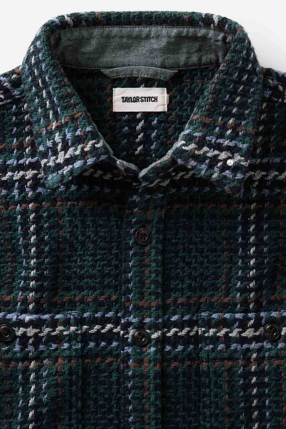 Taylor Stitch The Cutter Overshirt in Canal Check — Detail collar view
