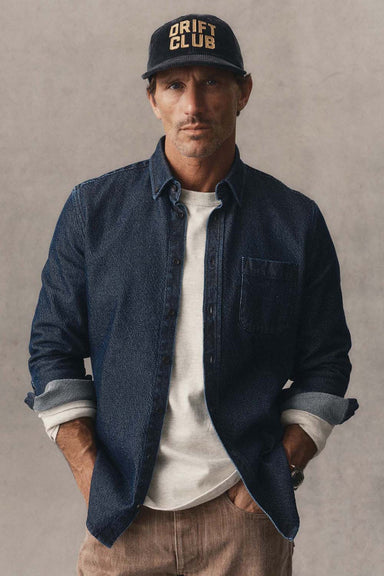 Taylor Stitch The Jack in Rinsed Indigo Japanese Jacquard Dot — Front view