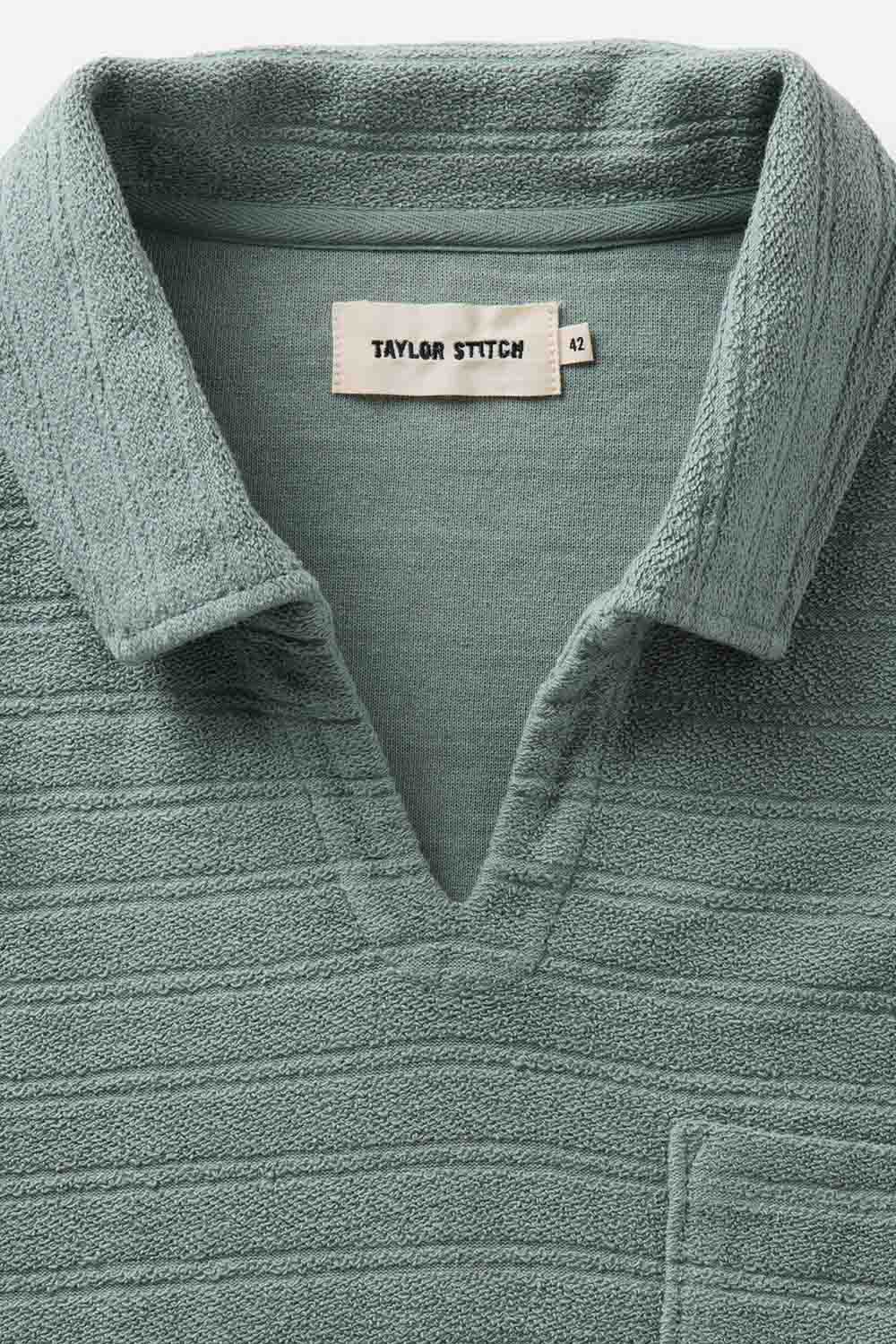 taylor stitch the meridian polo in faded pine collar