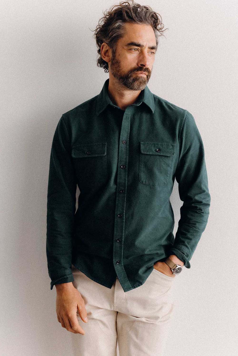 Taylor Stitch The Yosemite Shirt in Dark Forest — Front view