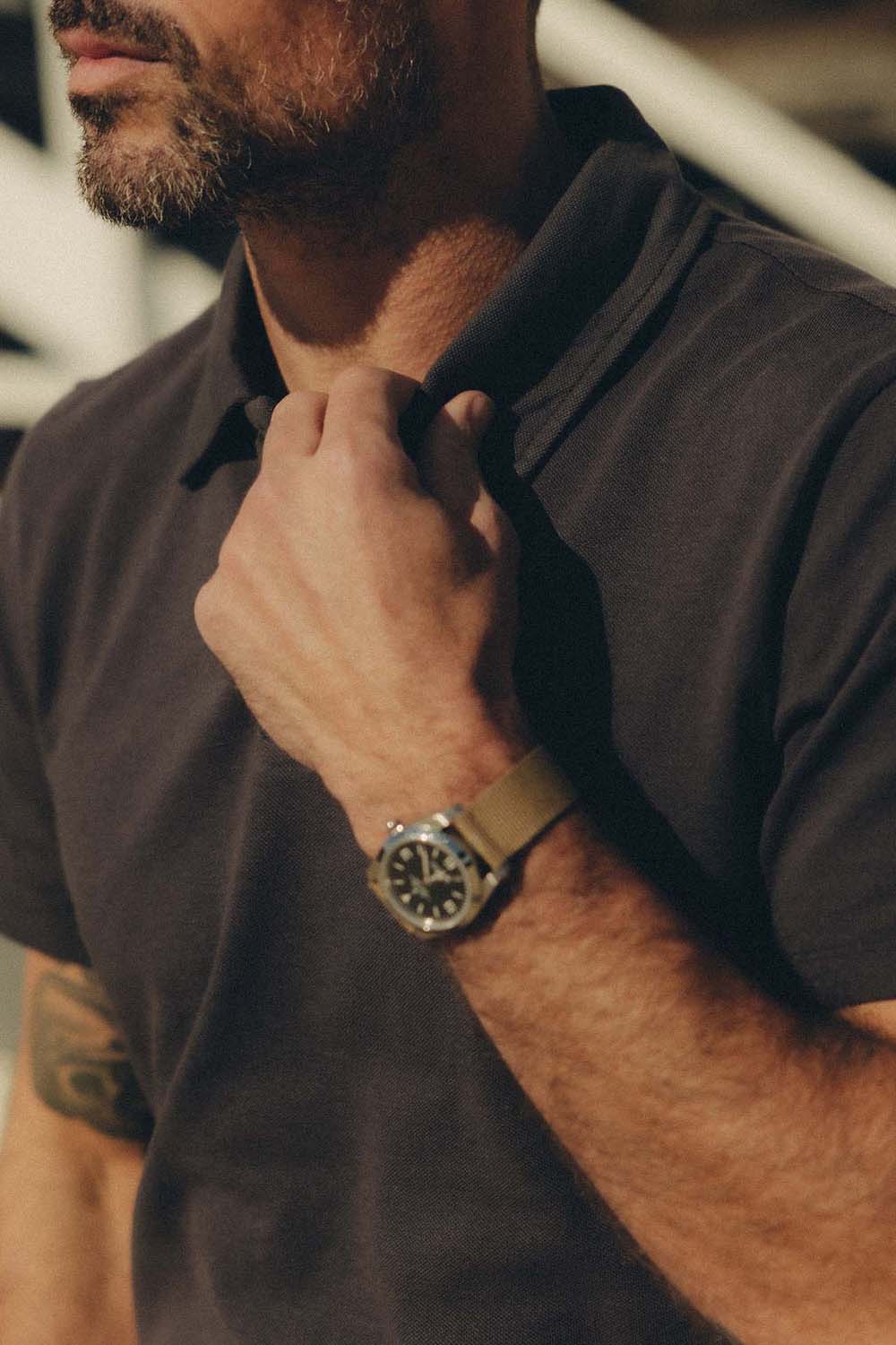 taylor stitch baseline polo asphalt pique detail