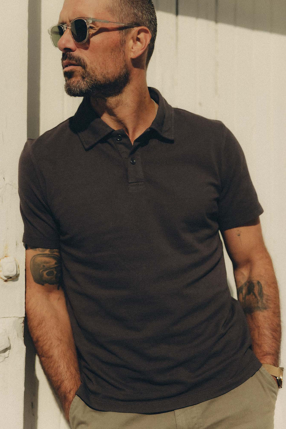 taylor stitch baseline polo asphalt pique front