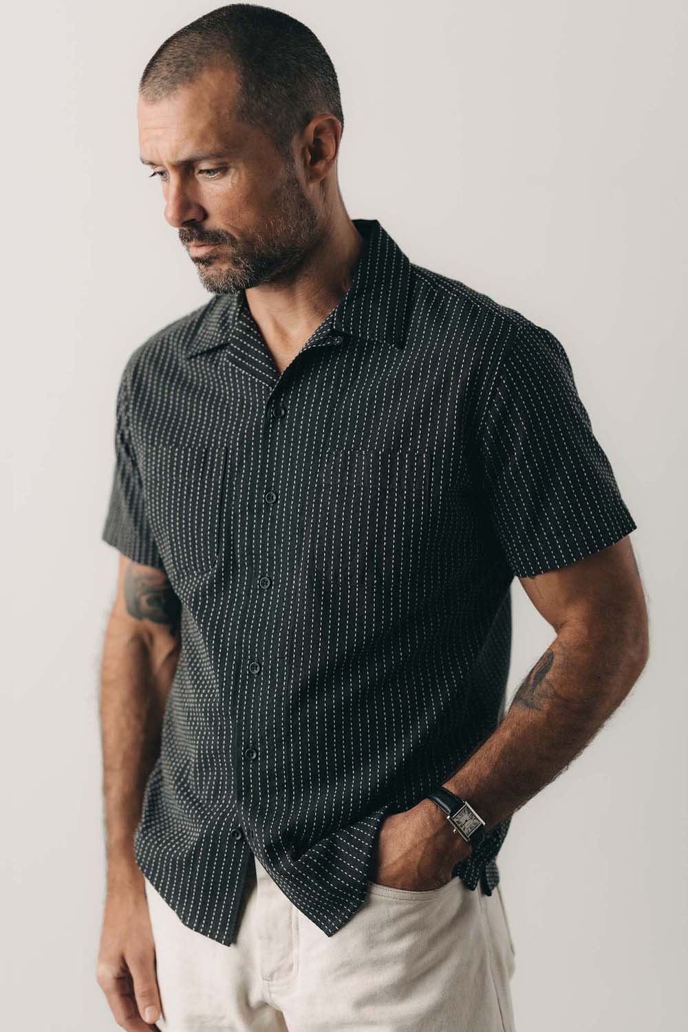 taylor stitch conrad ss shirt pickstitch stripe dobby front