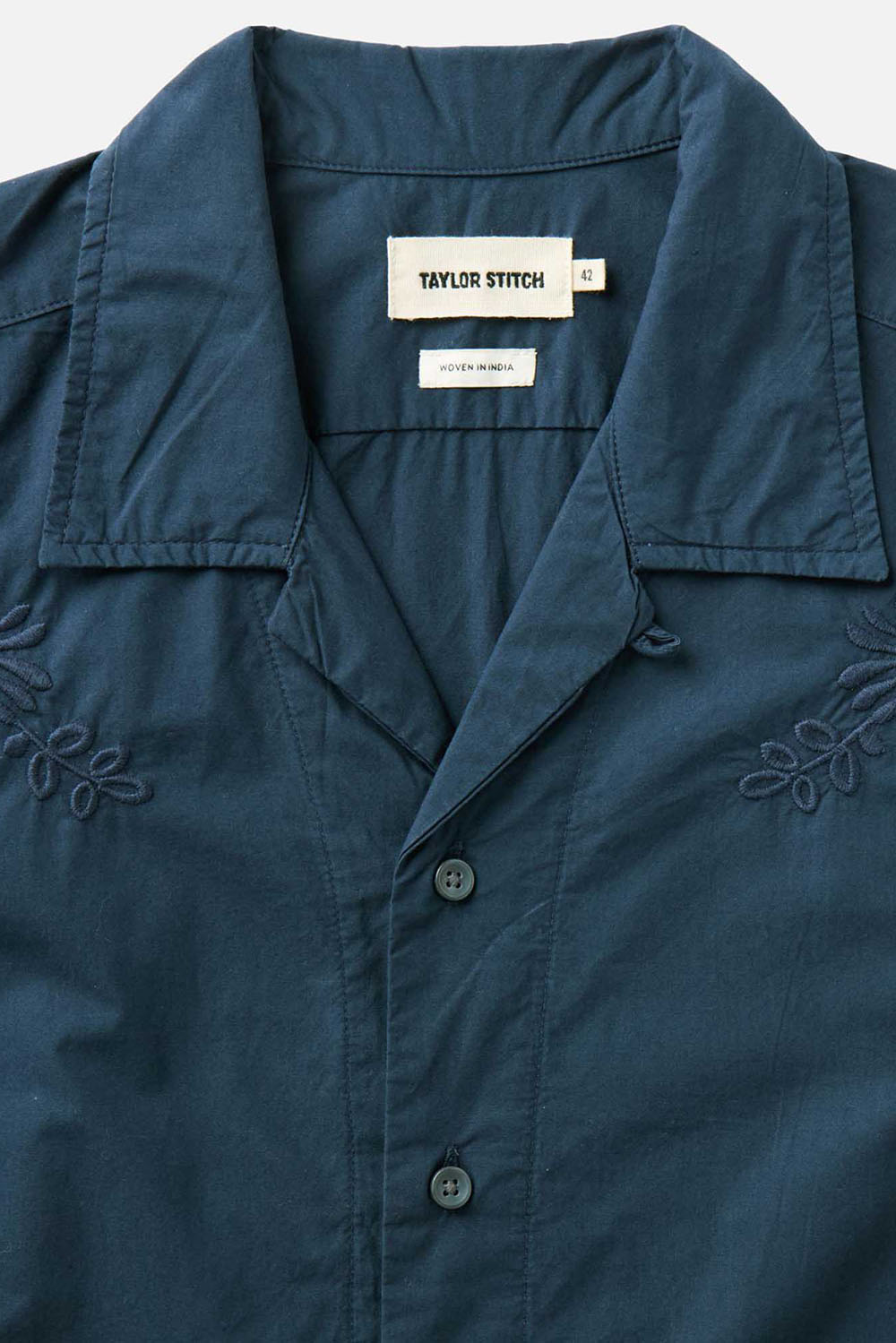 taylor stitch davis shirt navy floral embroidery collar
