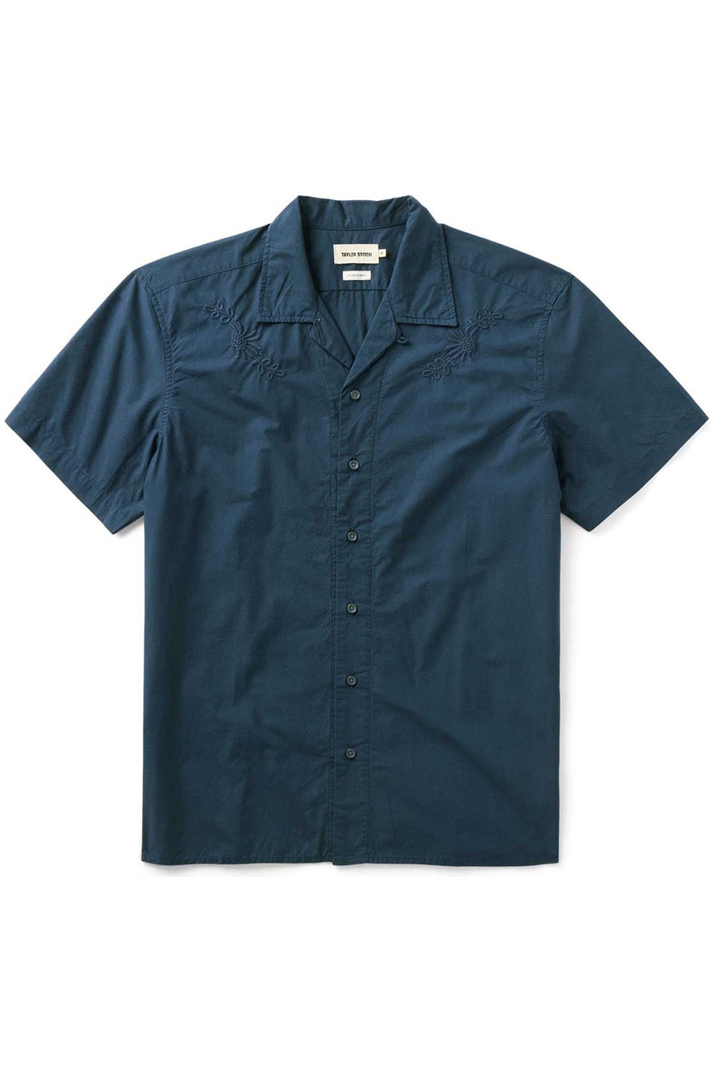 taylor stitch davis shirt navy floral embroidery flatlay