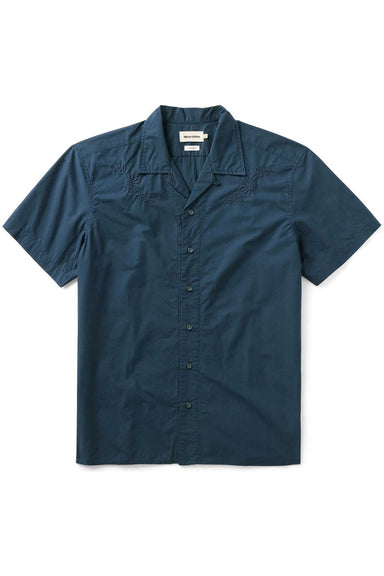 taylor stitch davis shirt navy floral embroidery flatlay