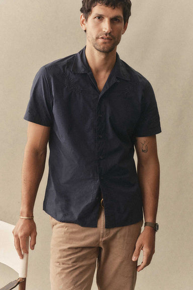 taylor stitch davis shirt navy floral embroidery front