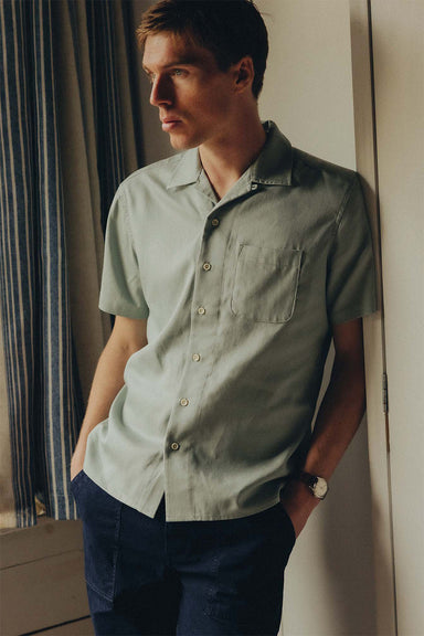taylor stitch hawthorne ss shirt surf green linen front