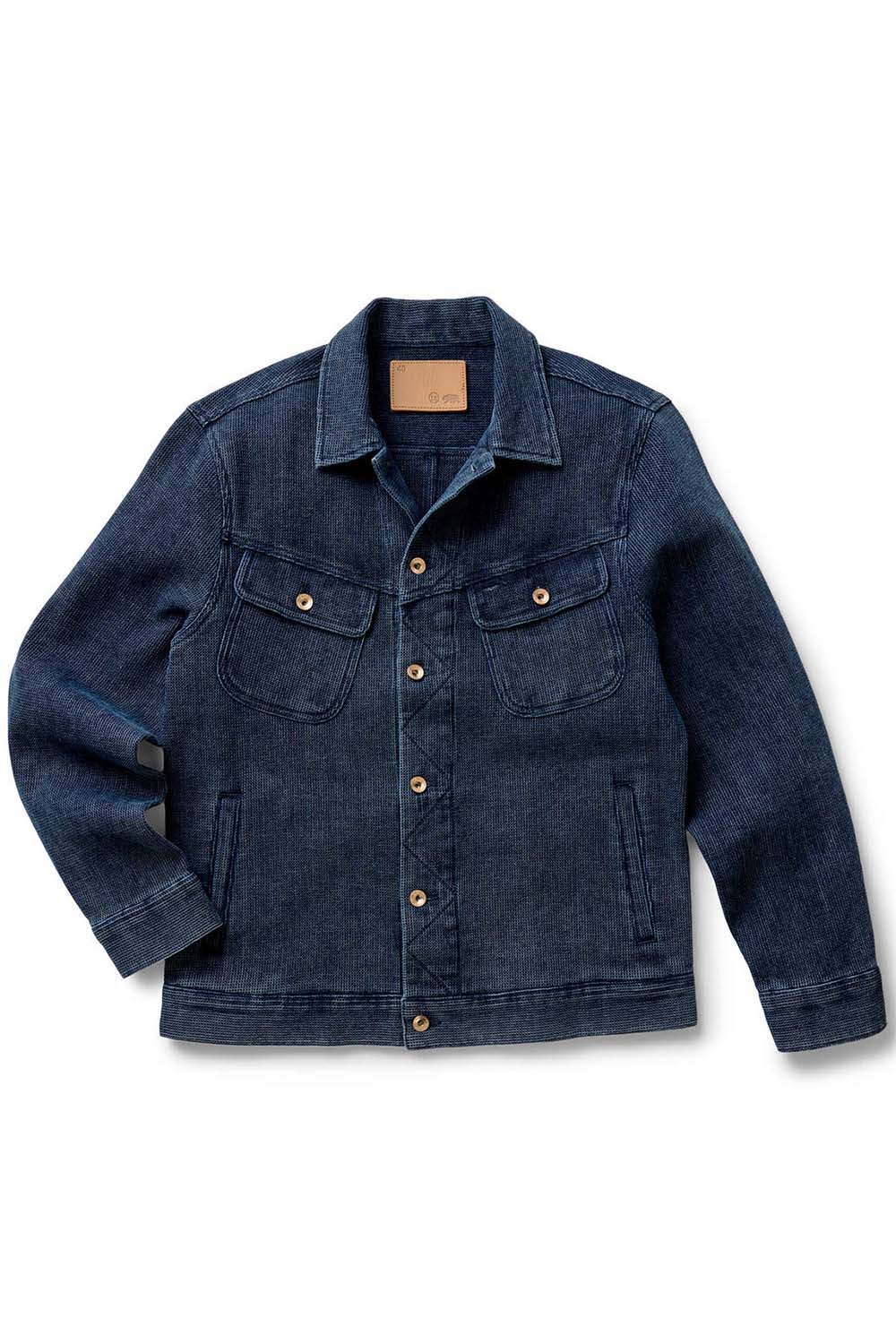 taylor stitch long haul jacket rinsed indigo waffle flatlay