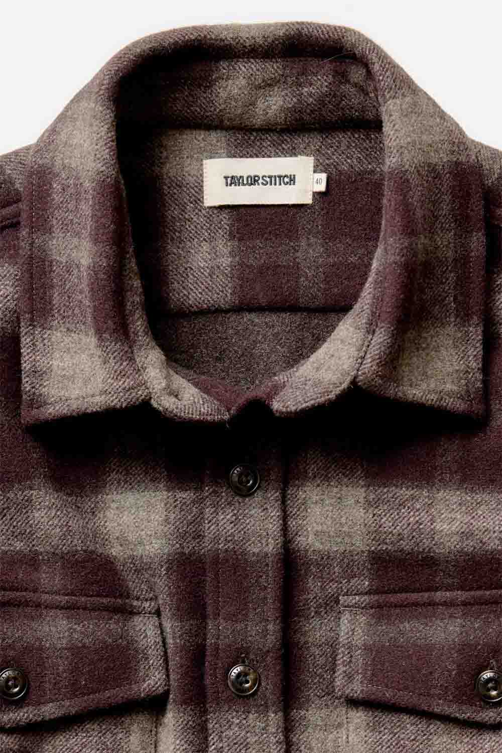 Taylor Stitch - Maritime Shirt Jacket - Burgundy Plaid Wool - Collar