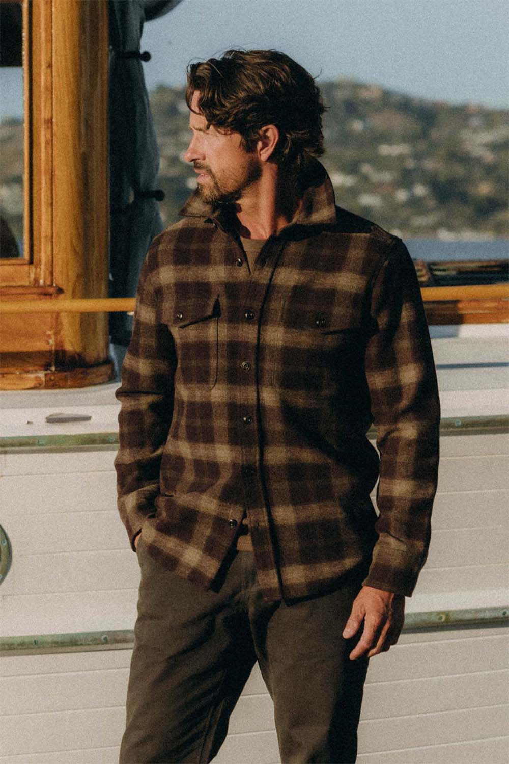 Taylor Stitch - Maritime Shirt Jacket - Burgundy Plaid Wool - Model