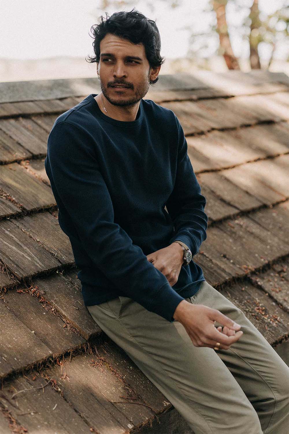 Taylor Stitch - Organic Cotton Waffle - Dark Navy - Model