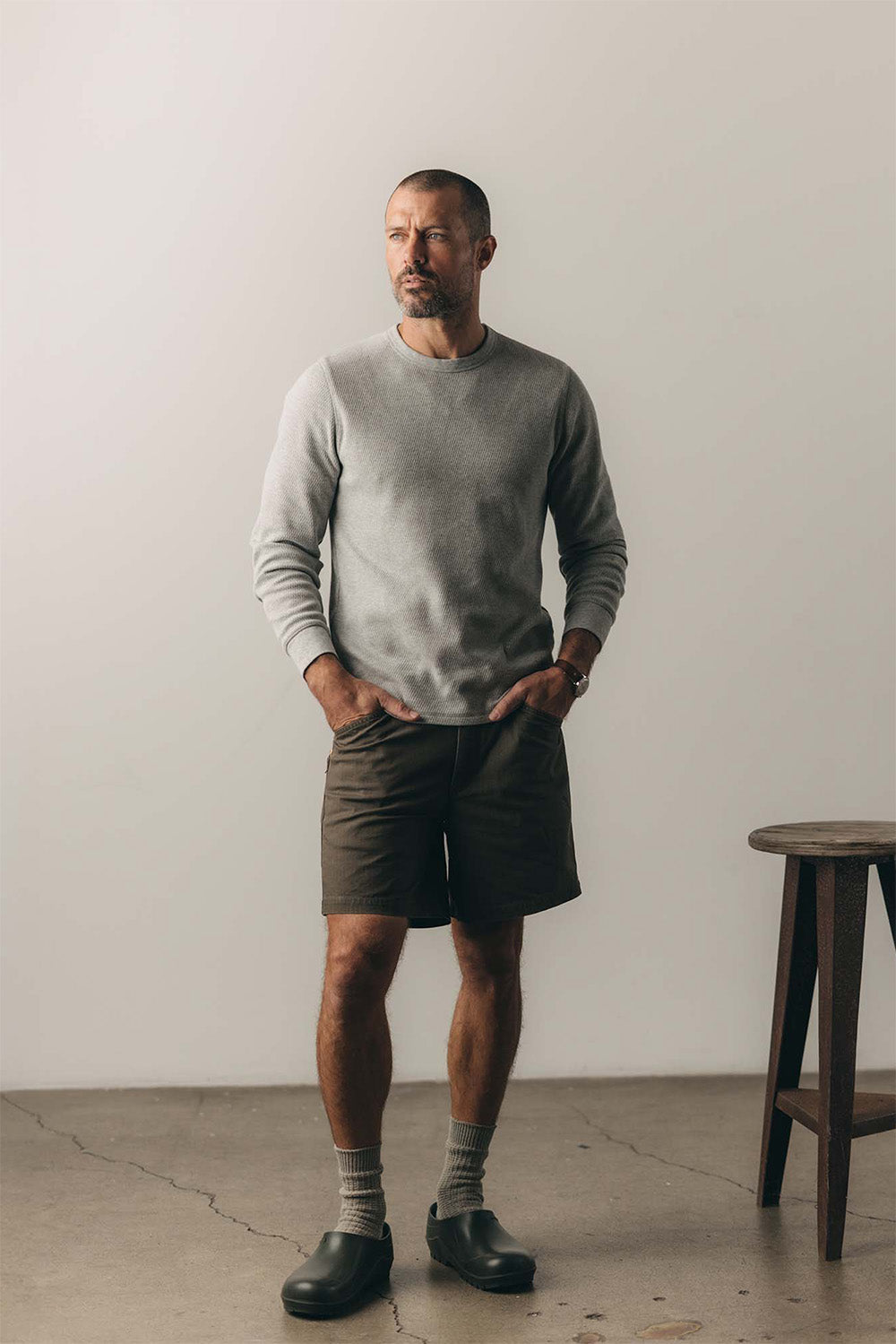 taylor stitch organic cotton waffle crew heather grey