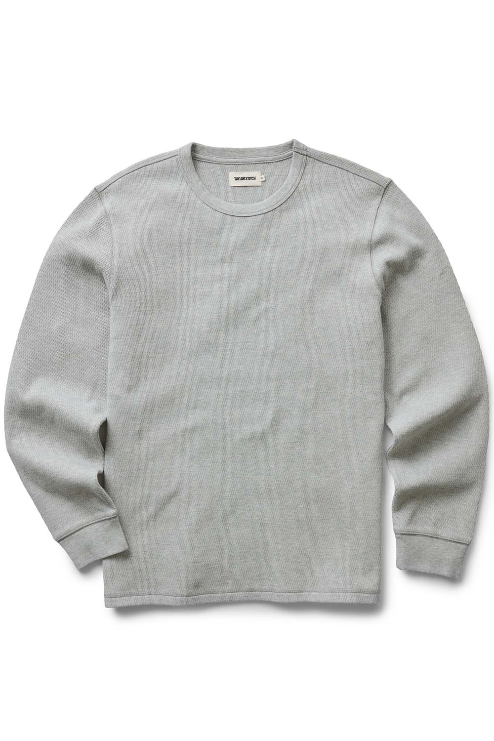 taylor stitch organic cotton waffle crew heather grey flatlay