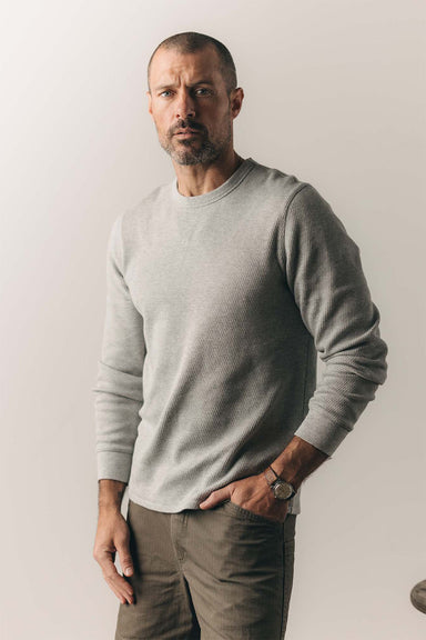 taylor stitch organic cotton waffle crew heather grey front