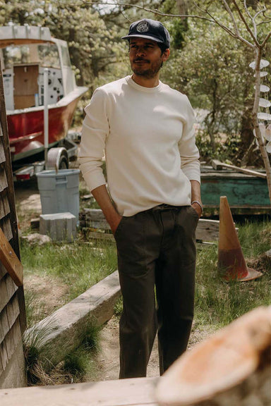 Taylor Stitch - Organic Cotton Waffle Crew - Vintage White - Model