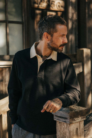 taylor stitch rugby shirt coal model