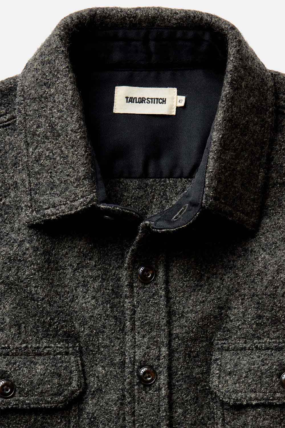 taylor stitch the connor overshirt heather olive boucle collar