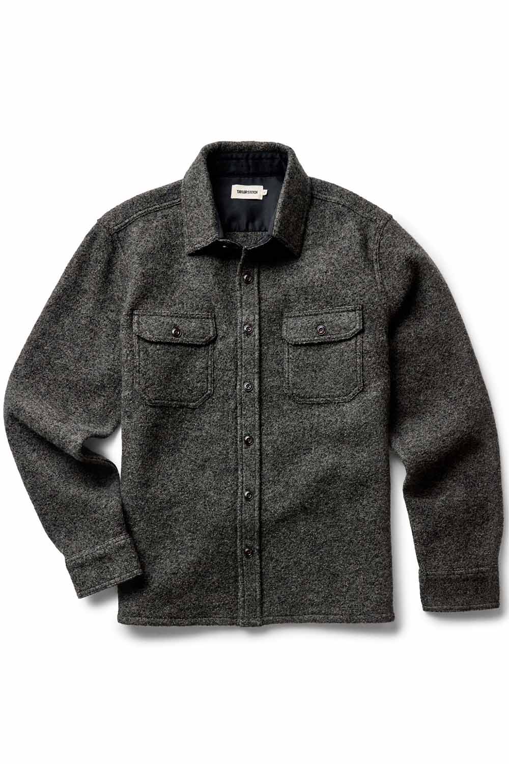 taylor stitch the connor overshirt heather olive boucle flatlay