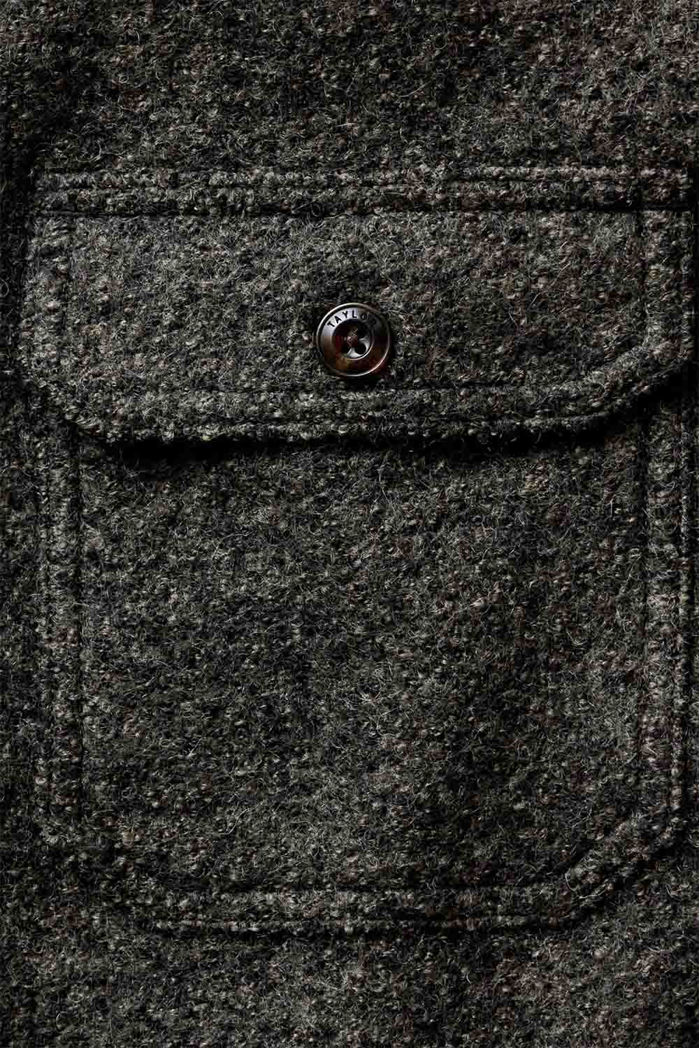 taylor stitch the connor overshirt heather olive boucle pocket