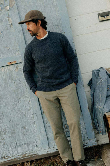 taylor stitch the eastmoor sweater heather night wool model