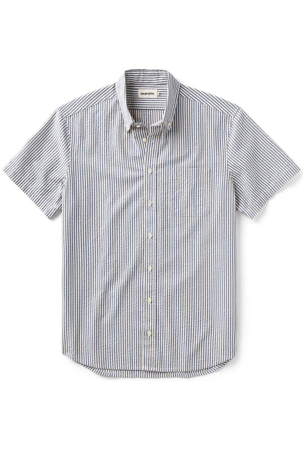 taylor stitch the jack ss steel blue stripe flatlay